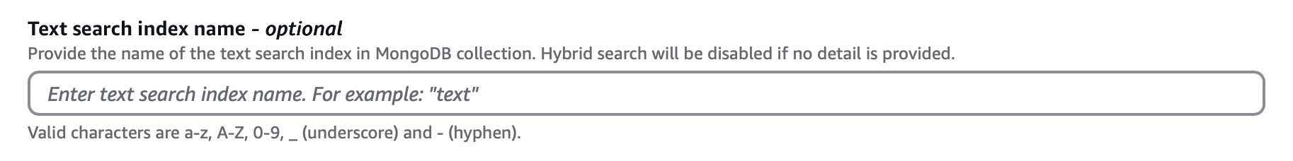 Screenshot of the vector store search index configuration section.