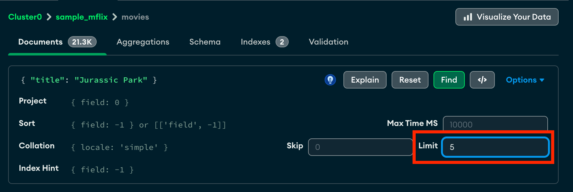 Results of specifying query limit