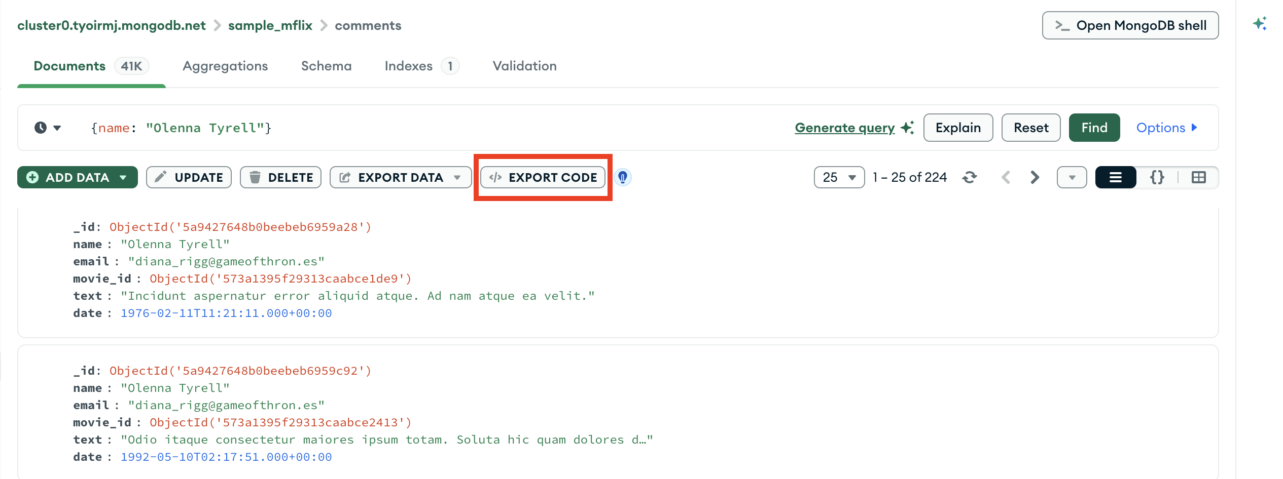 Query bar export dropdown menu