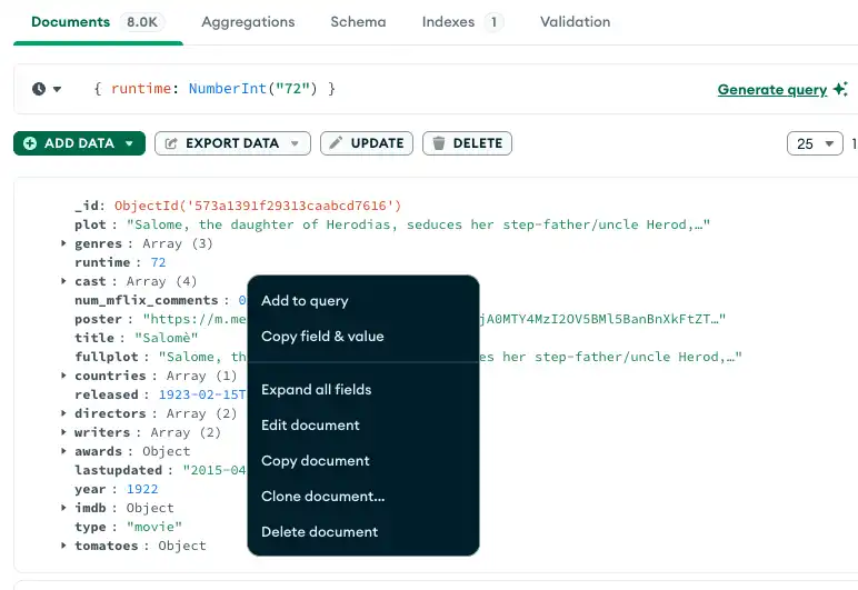 Right click to add field to query