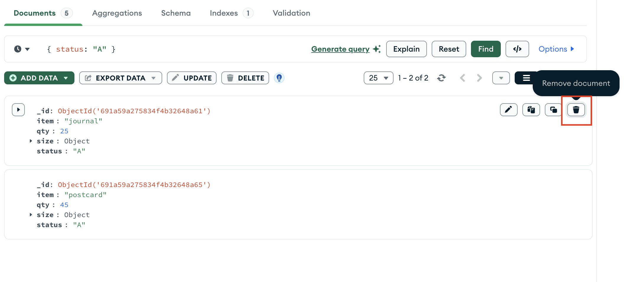 MongoDB Compass Delete One Document that matches a filter