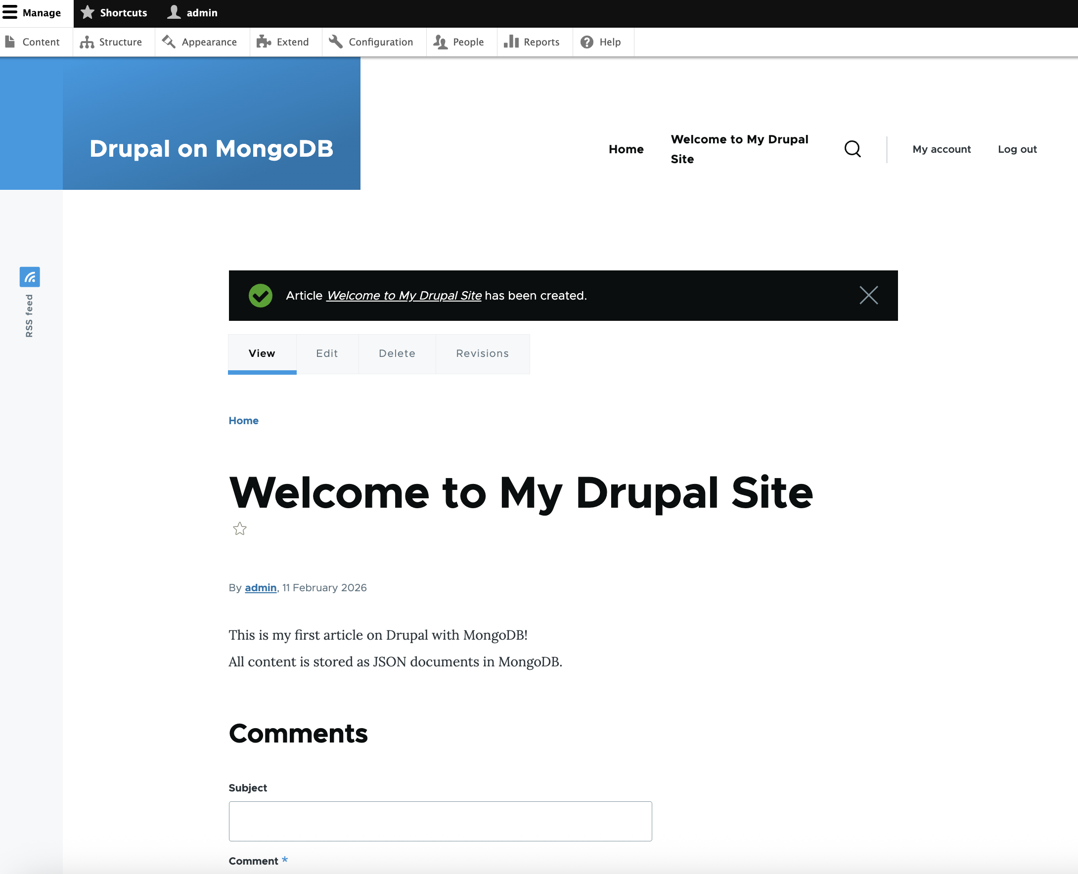 Screenshot of the Drupal article page