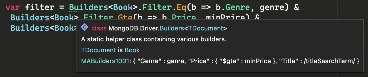 Screenshot of builder expression with an information message displayed in Visual Studio.