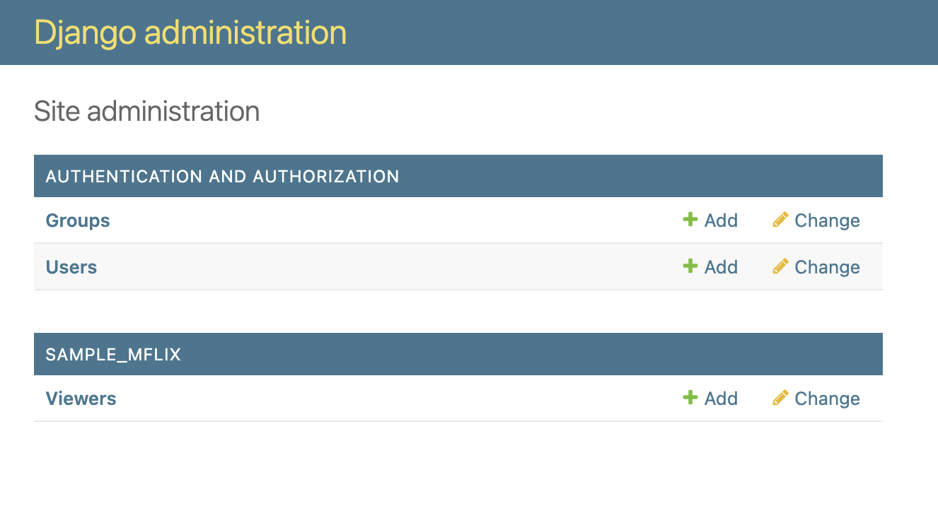 The content displayed on the Django admin site after registering a model.